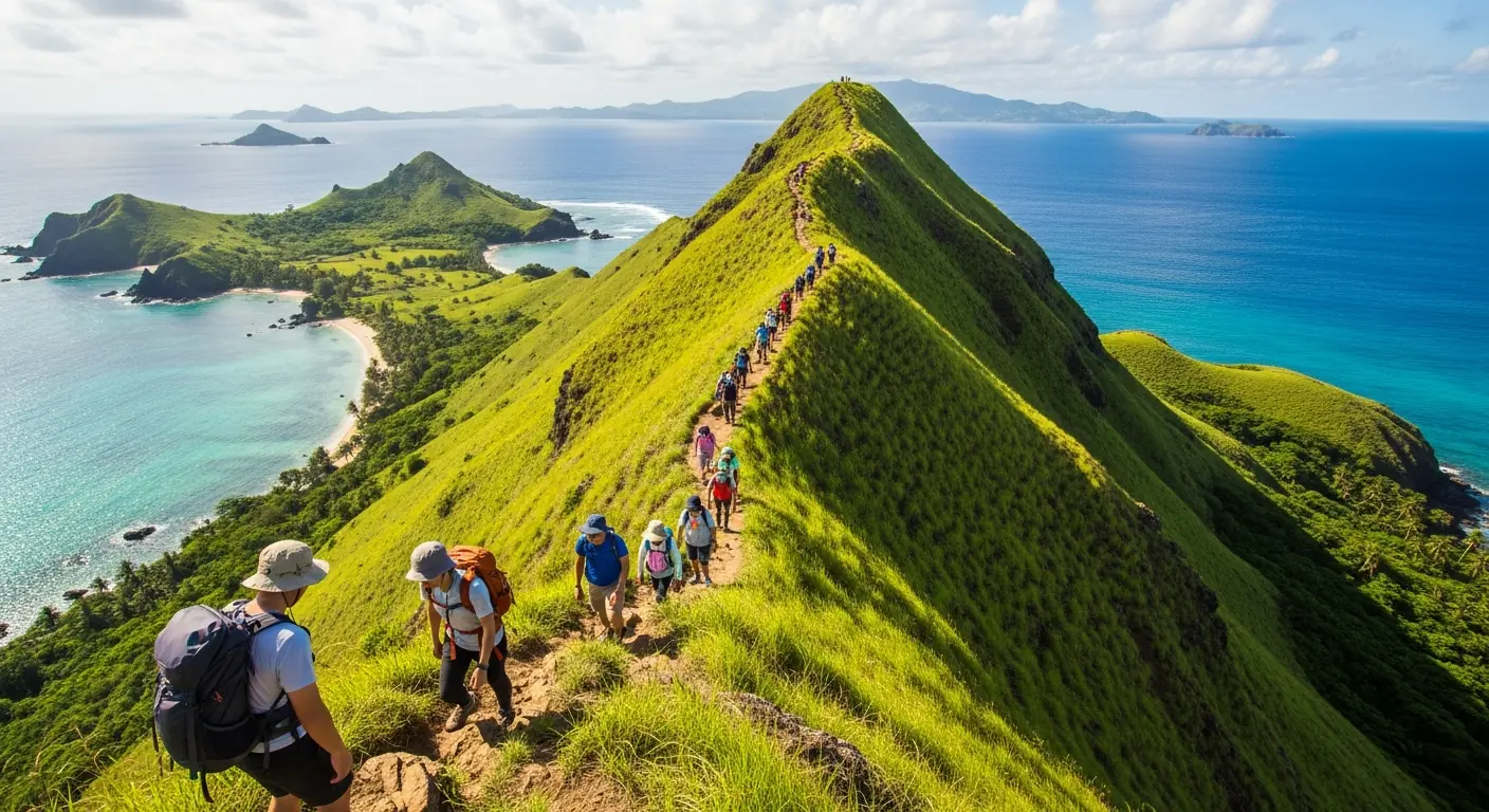 Hikers on the Kelor Island ridge